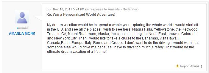 Amanda Monk dream traveling plans